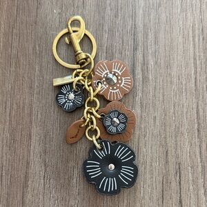 Floral Leather Keychain with Gold Accents